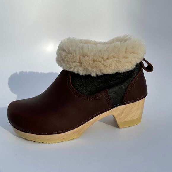 No. 6 Store 5" Pull On Shearling Clog Boot on Mid Heel Brown Aviator Size 38 NIB - Picture 11 of 16